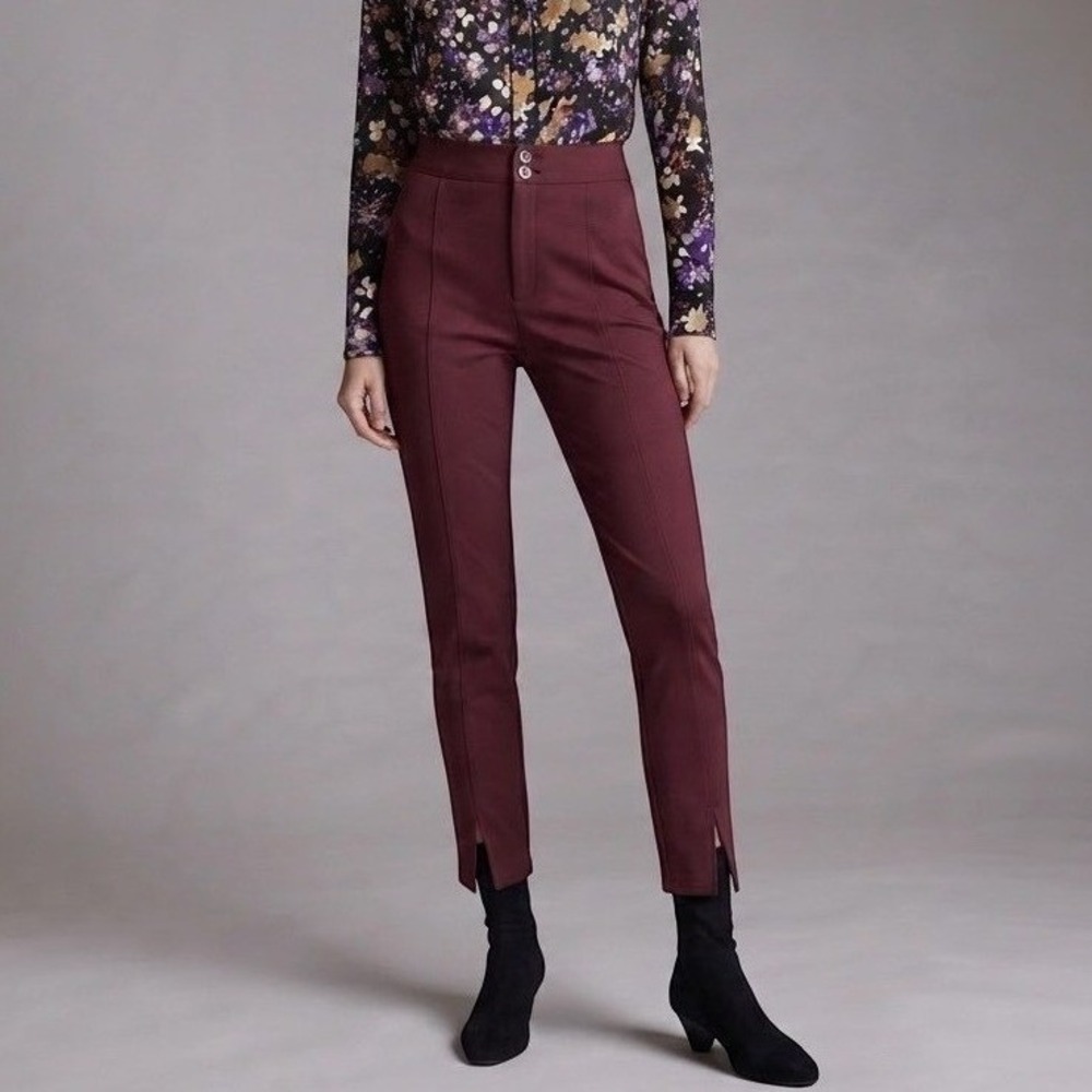 Maeve Anthropologie Womens 8 Burgundy High Rise Seamed Front Split Hem Pants